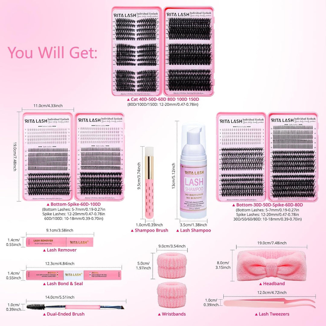 ✨RITALASH New 1930PCS Bulk Lash Clusters DIY Kit with Bond & Seal & Tools