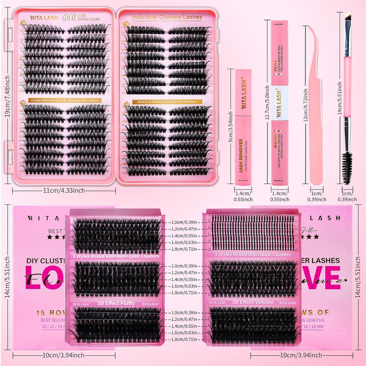✨RITALASH New 1270PCS 3D Effect Cat Eye Lash Clusters DIY Kit with Tools