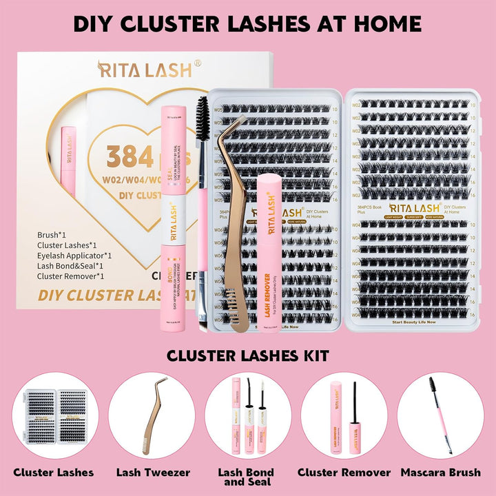 Lash Cluster Kit 384pcs W02+W04+W05+W06 Kit,10-16mm