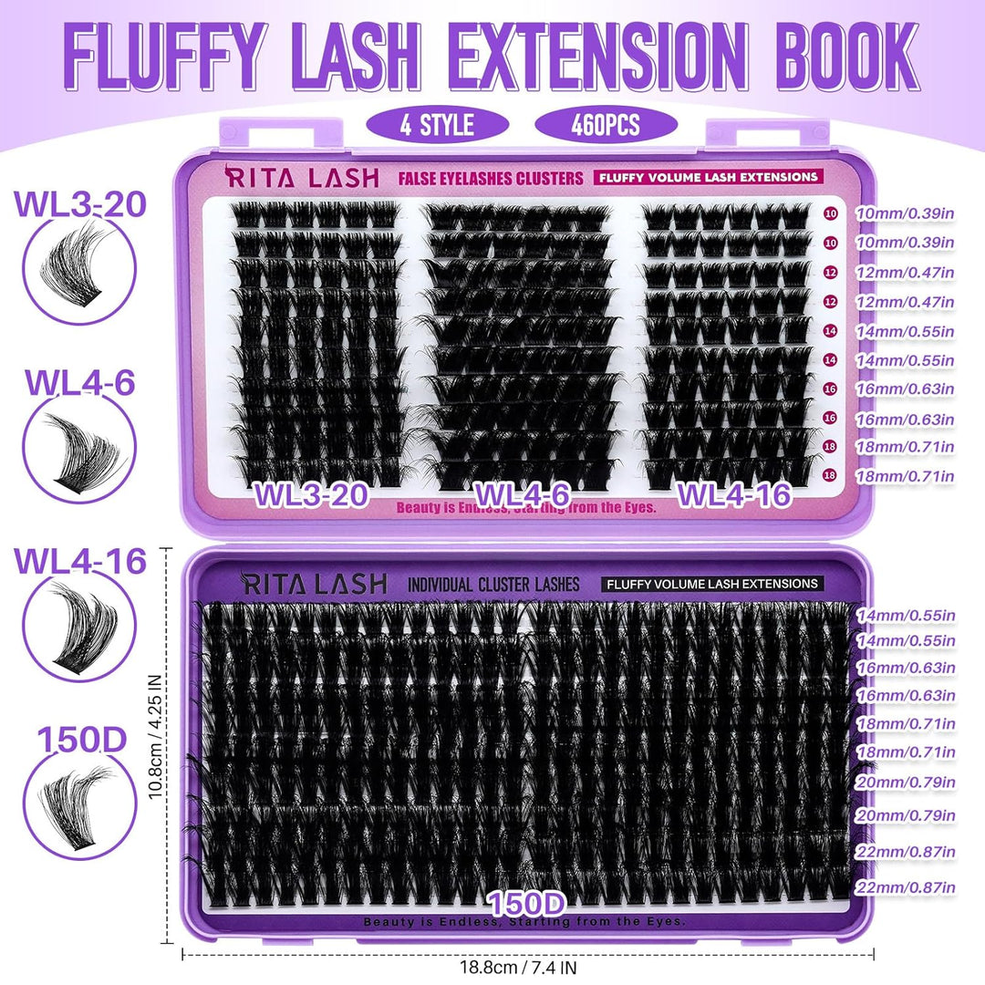 460PCS 4 Style Fluffy Cluster Lashes Book WL Style+150D