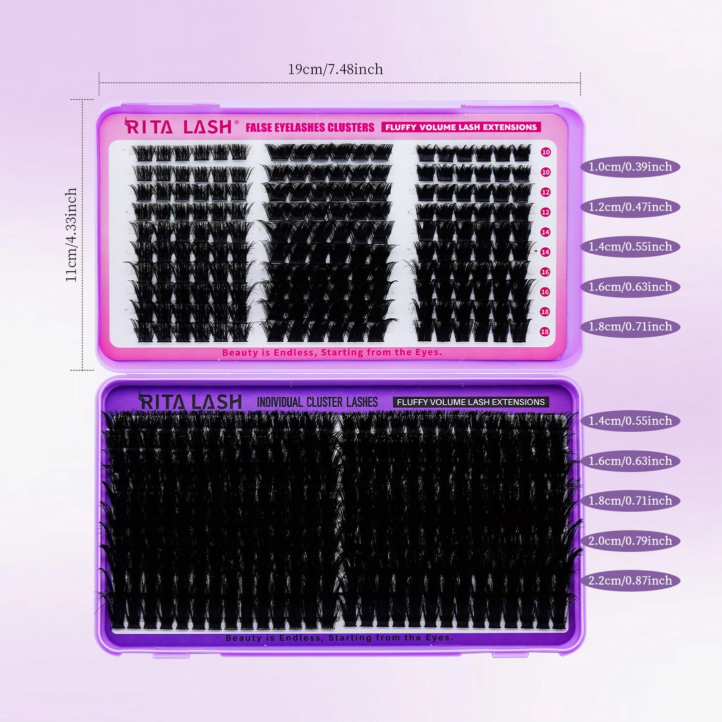 ✨RITALASH 460pcs D Curl Cluster Lash DIY Book Eyelashes Individual Lashes Mixed Tray Lash Clusters Extensions DIY Lashes At Home For Beginners