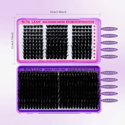 ✨RITALASH 460pcs D Curl Cluster Lash DIY Book Eyelashes Individual Lashes Mixed Tray Lash Clusters Extensions DIY Lashes At Home For Beginners