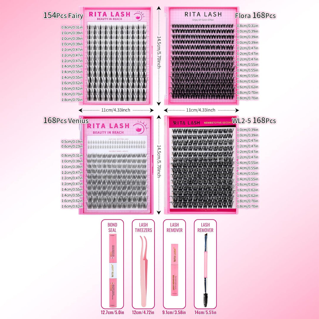 ✨RITALASH 658Pcs Fairy Style Lash Clusters DIY Extension Kit with Bond & Seal