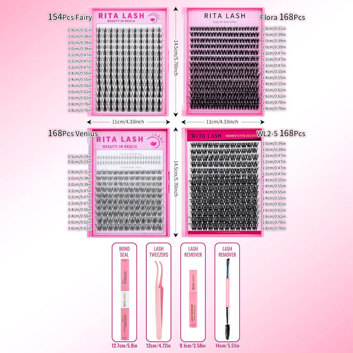 ✨RITALASH 658Pcs Fairy Style Lash Clusters DIY Extension Kit with Bond & Seal