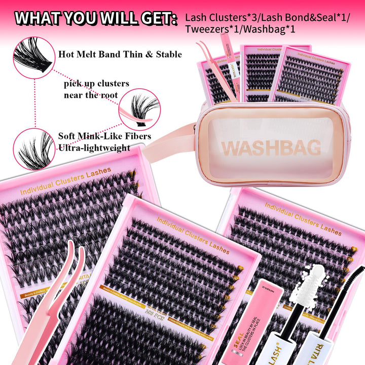 💖RITALASH DIY Lash Extension Kit – 3 Boxes Fluffy Cluster Lashes (40D+60D+80D)