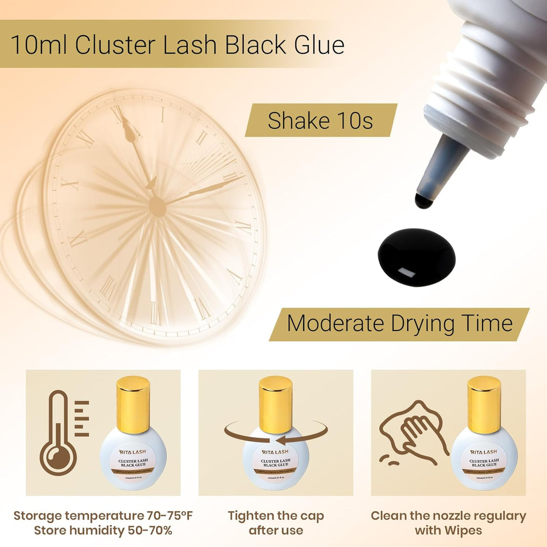 🌟RITALASH Black Cluster Lash Glue – Waterproof, Long-Lasting Eyelash Adhesive for DIY Extensions