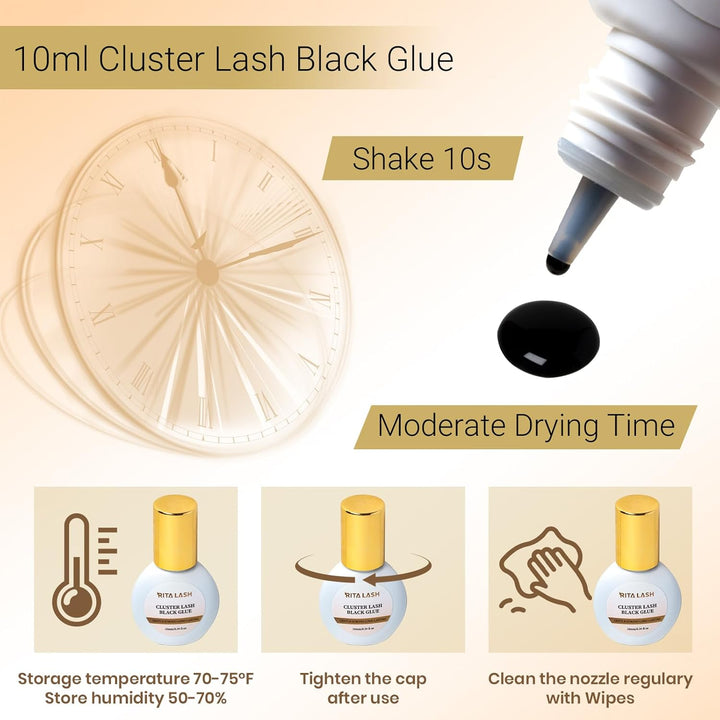 🌟RITALASH Black Cluster Lash Glue – Waterproof, Long-Lasting Eyelash Adhesive for DIY Extensions