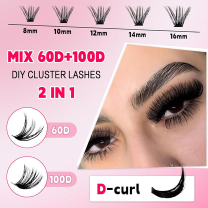 💖RITALASH 400PCS DIY Lash Extension Kit – 60D + 100D Extreme Volume Cluster Lashes (8–16mm Mixed) with Bond, Seal, Remover & Tweezer for Bold At-Home Lash Styling!