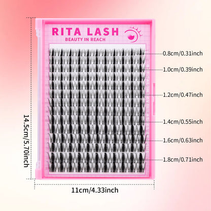 💖RITALASH 154pcs D Curl Fairy Hair Individual Eyelashes Individual False Cluster Kit DIY Eyelash Individual Lashes Mixed Lenghts At Home With Bond And Seal Applicator Individual False Cluster Remover