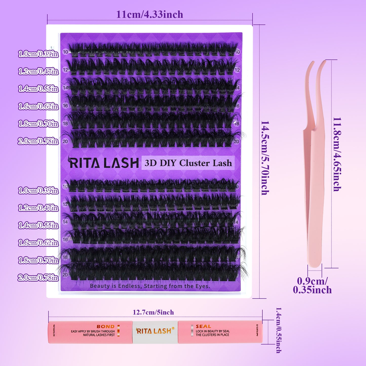 ✨RITALASH 240PCS D Curl 3D Fluffy Mix Length Individual False Cluster Es Kit Fluffy And Comfortable False Eyelashes Kit With Lash Bond&Seal Tweezers At Home For Daily Life&Dates And Party