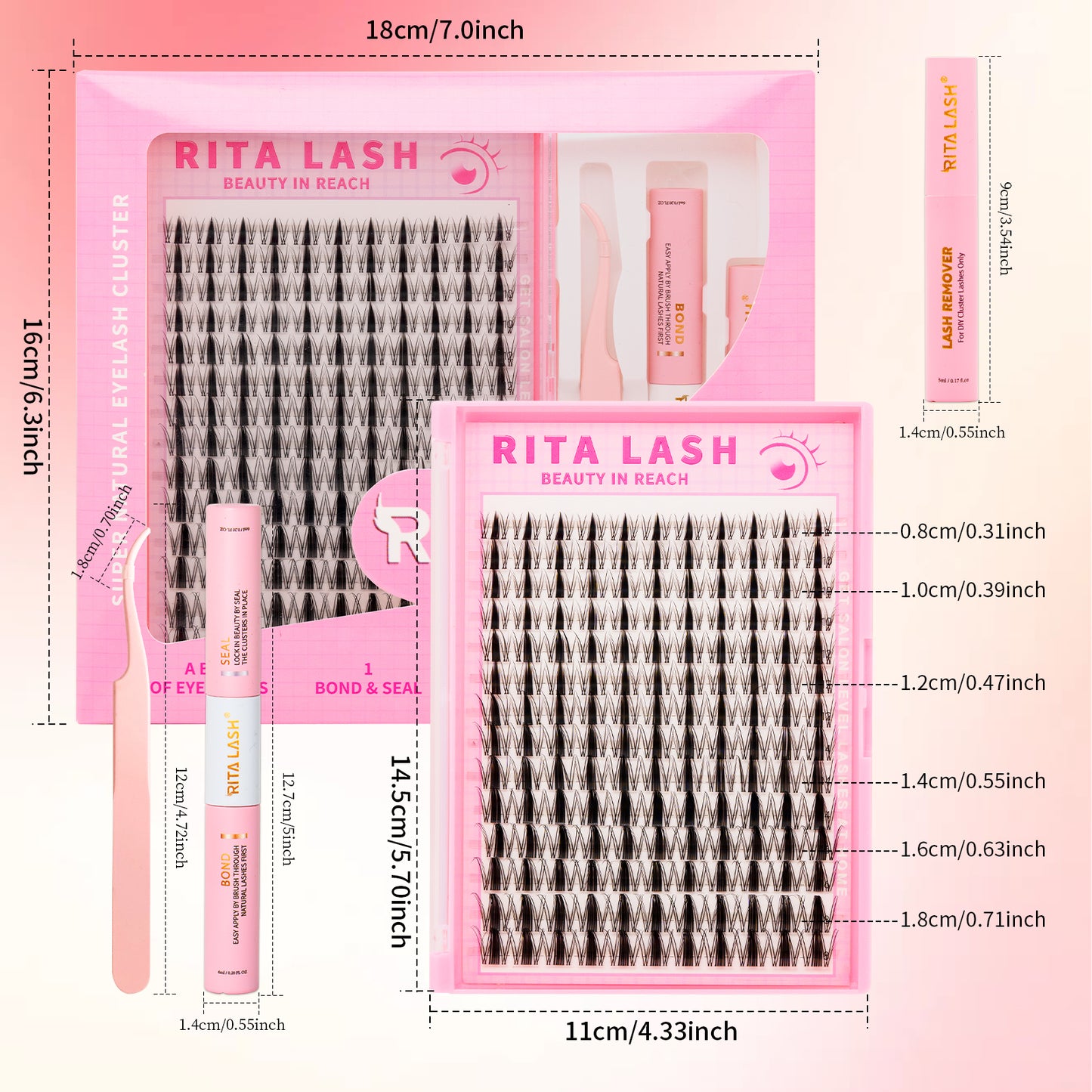 💖RITALASH 154pcs D Curl Fairy Hair Individual Eyelashes Individual False Cluster Kit DIY Eyelash Individual Lashes Mixed Lenghts At Home With Bond And Seal Applicator Individual False Cluster Remover