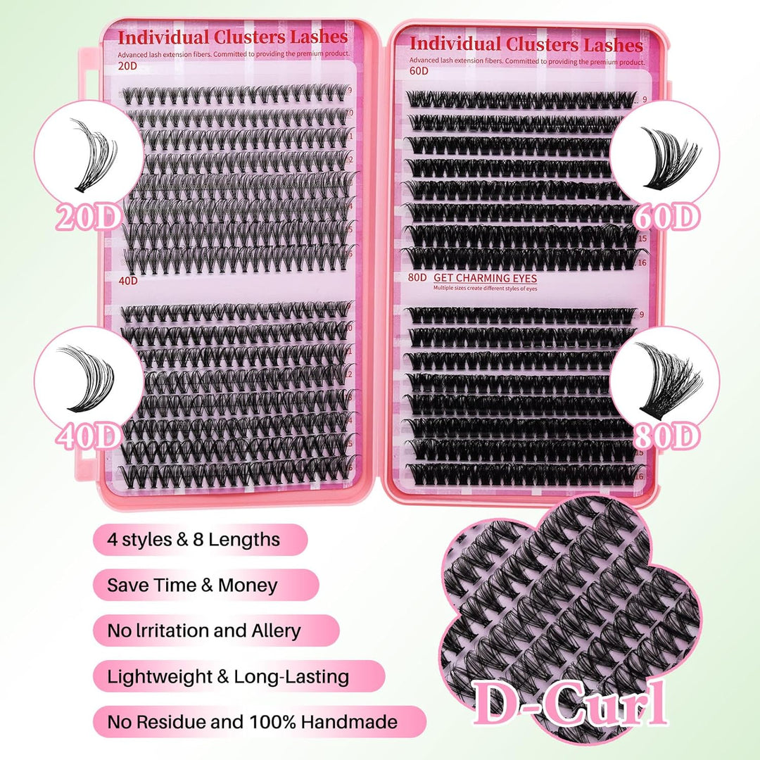 💖RITALASH 640PCS DIY Lash Extension Kit – 20D + 40D + 60D + 80D Mixed Cluster Lashes