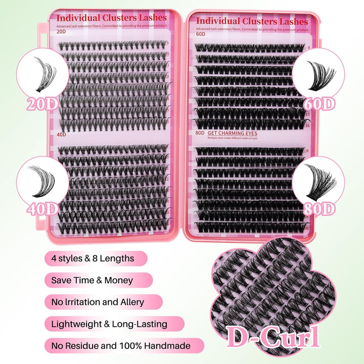 💖RITALASH 640PCS DIY Lash Extension Kit – 20D + 40D + 60D + 80D Mixed Cluster Lashes