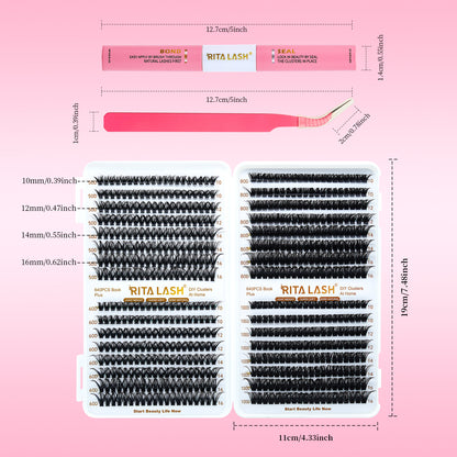 🌟RITALASH 640PCS D Individual Eyelashes Lash Clusters Book KIT DIY Eyelash Extensions Clusters Lashes Book D Curl Individual Lashes KIT Eyelash Clusters DIY At Home