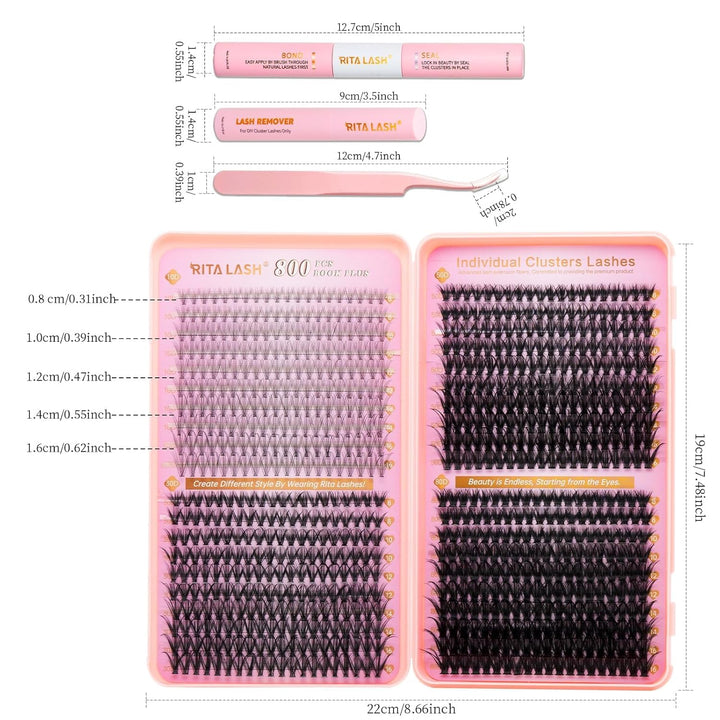 800pcs Lash Cluster Kit 10D+30D+50D+80D