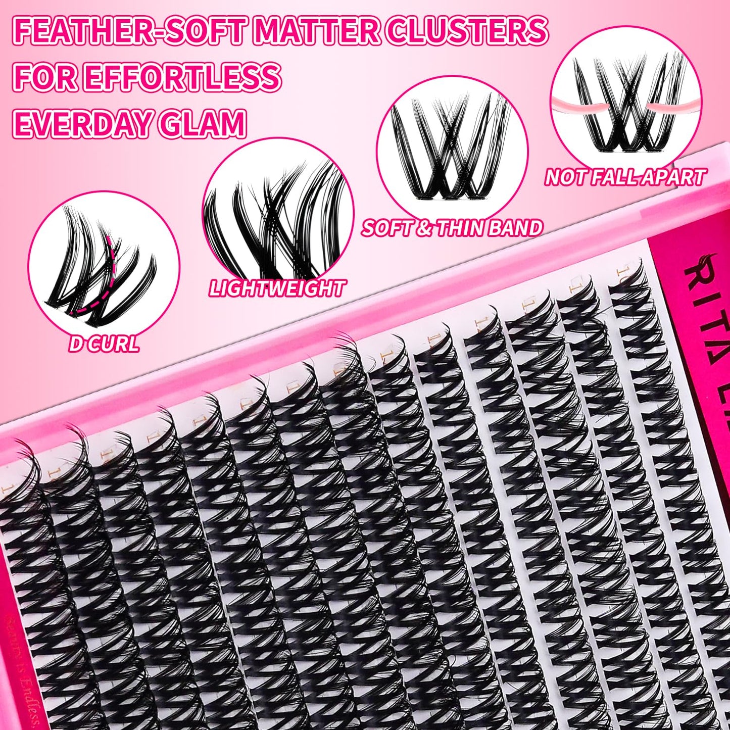 🌟RITALASH DIY Lash Clusters Kit – Wispy & Fluffy Individual Lashes 10–18mm with Ultra-Thin Invisible Lash Band (WL2-5) for Natural, Cat-Eye & Hybrid Volume DIY Extensions