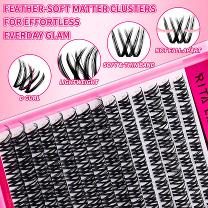 🌟RITALASH DIY Lash Clusters Kit – Wispy & Fluffy Individual Lashes 10–18mm with Ultra-Thin Invisible Lash Band (WL2-5) for Natural, Cat-Eye & Hybrid Volume DIY Extensions
