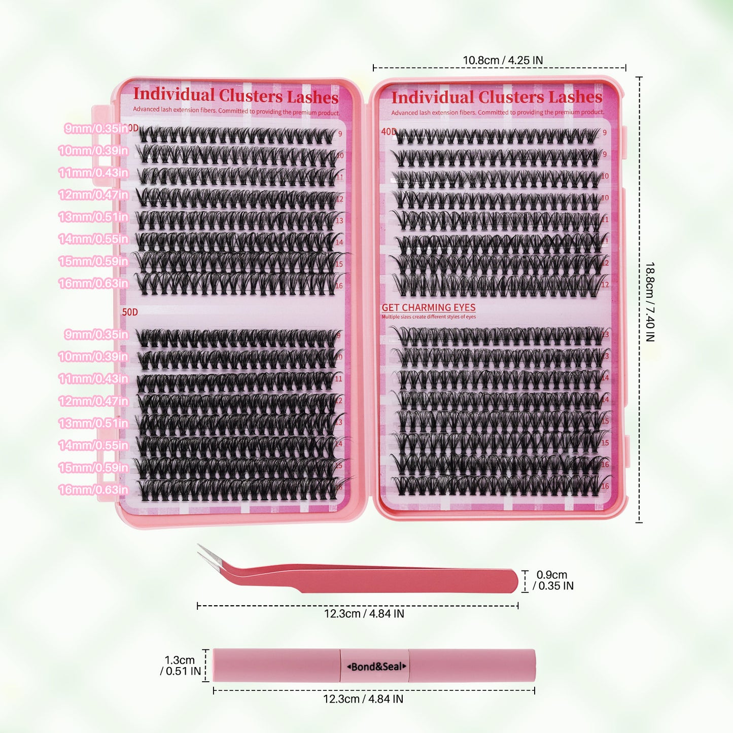 💖640PCS Individual False Cluster Book 30D+40D+50D DIY Eyelash Extensions D Curl Long With Bond And Seal Lash Tweezer And Brush DIY Individual False Cluster At Home