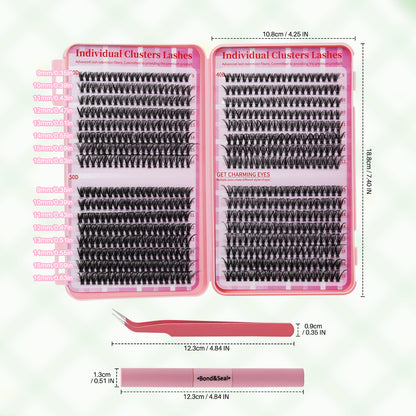 💖640PCS Individual False Cluster Book 30D+40D+50D DIY Eyelash Extensions D Curl Long With Bond And Seal Lash Tweezer And Brush DIY Individual False Cluster At Home