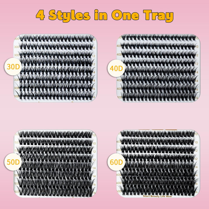 🌟RITALASH 640PCS Lash Extension Kit – 30D+40D+50D+60D Cluster Lashes