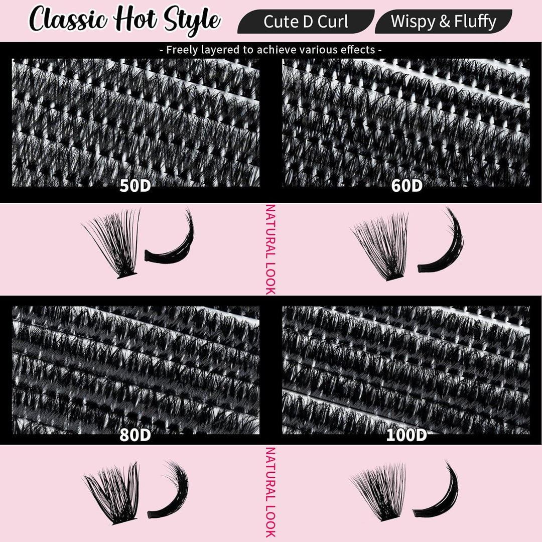 ✨RITALASH 640PCS DIY Lash Extension Kit – 50D + 60D + 80D + 100D Cluster Lashes