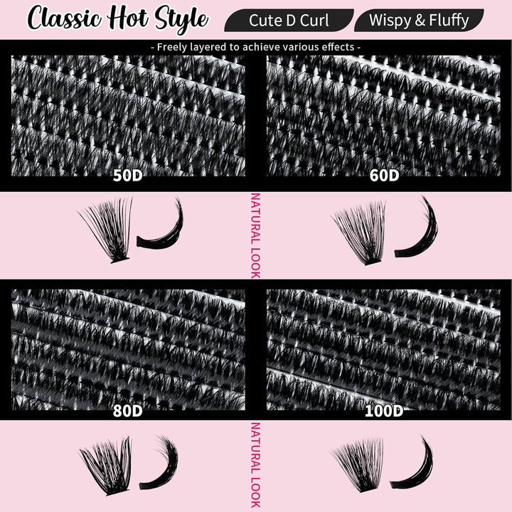 ✨RITALASH 640PCS DIY Lash Extension Kit – 50D + 60D + 80D + 100D Cluster Lashes