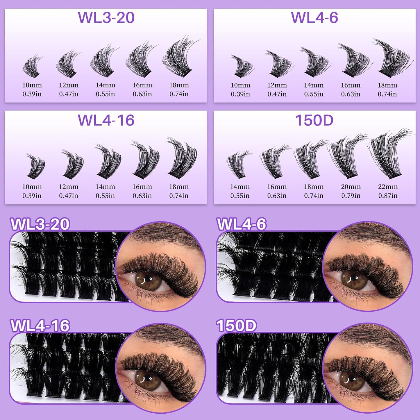 460PCS 4 Style Fluffy Cluster Lashes Book WL Style+150D