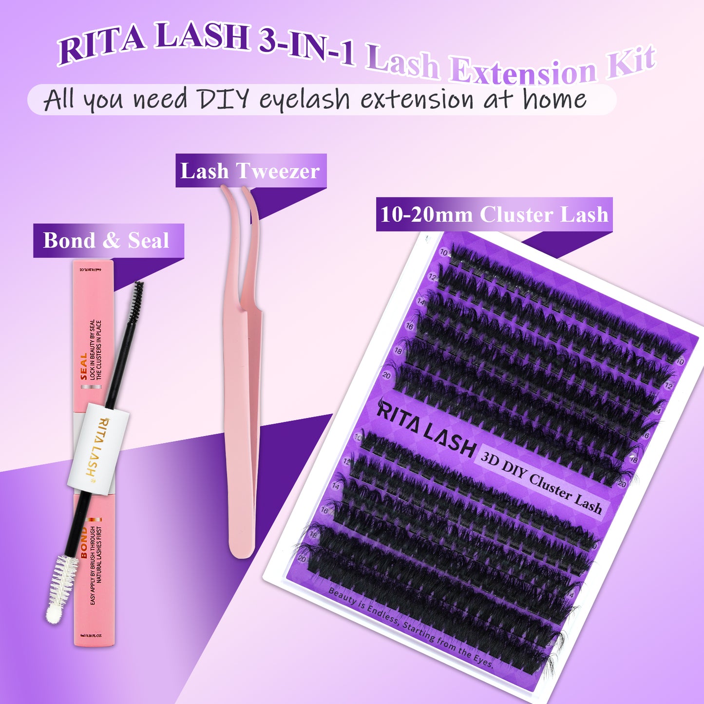 ✨RITALASH 240PCS D Curl 3D Fluffy Mix Length Individual False Cluster Es Kit Fluffy And Comfortable False Eyelashes Kit With Lash Bond&Seal Tweezers At Home For Daily Life&Dates And Party
