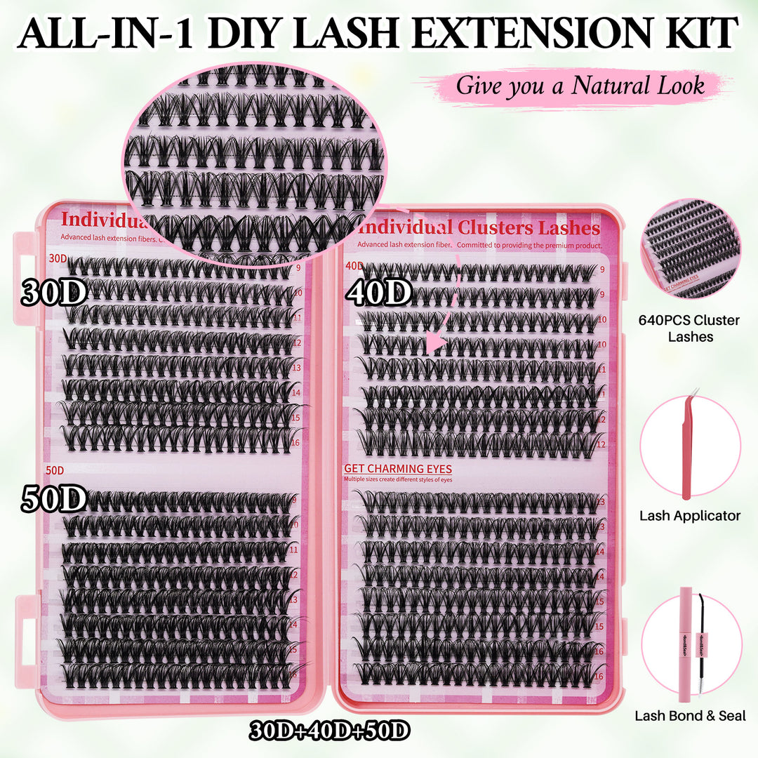 💖 RITALASH 640PCS Individual False Cluster Book 30D+40D+50D DIY Eyelash Extensions D Curl Long