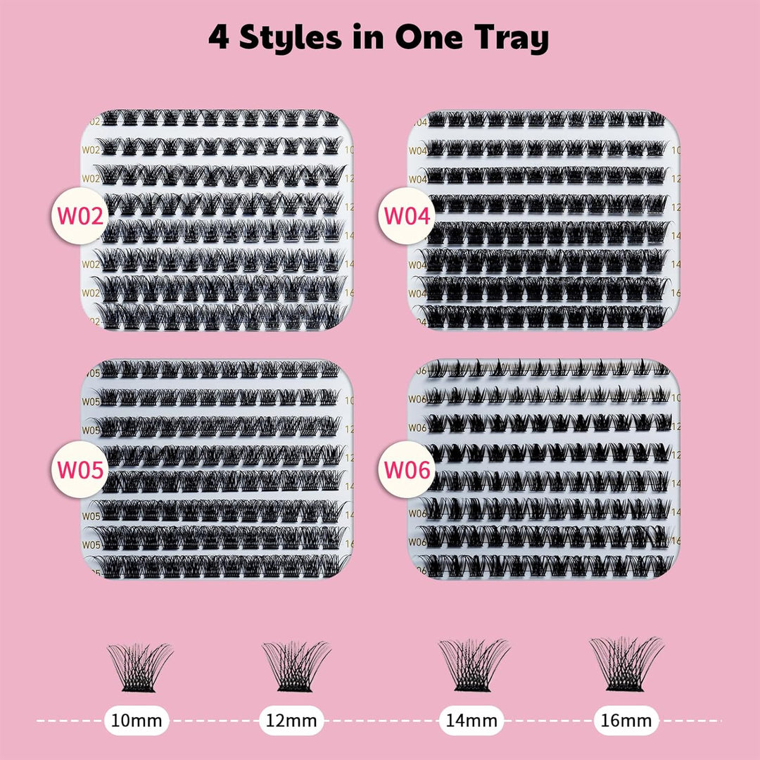 Lash Cluster Kit 384pcs W02+W04+W05+W06 Kit,10-16mm