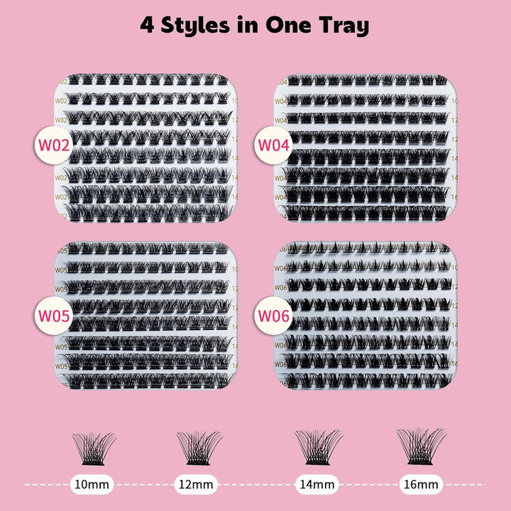 Lash Cluster Kit 384pcs W02+W04+W05+W06 Kit,10-16mm