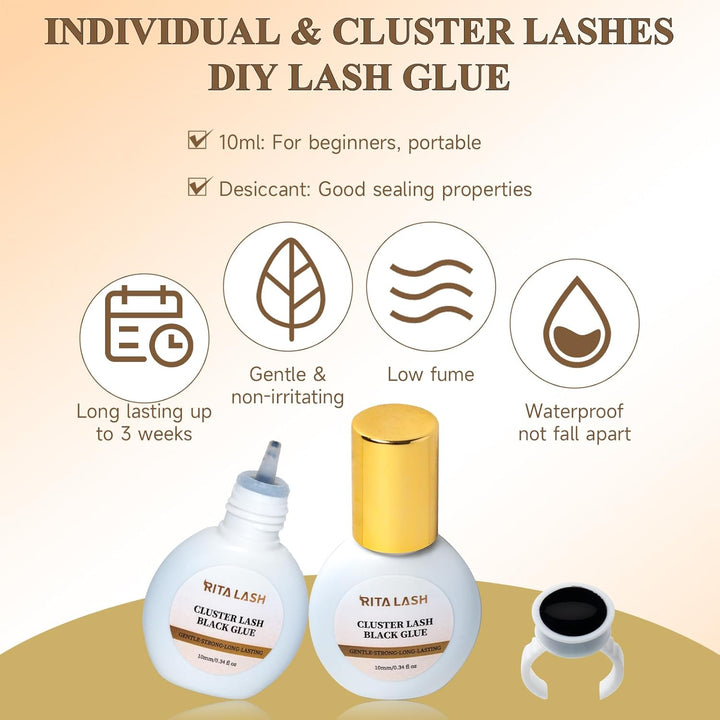 🌟RITALASH Black Cluster Lash Glue – Waterproof, Long-Lasting Eyelash Adhesive for DIY Extensions