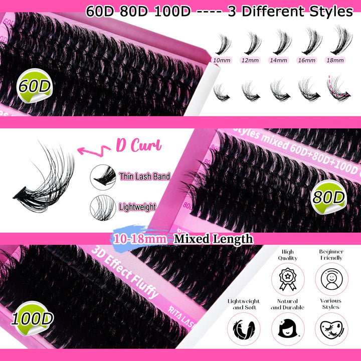 Cluster Lashes Book 3D Effect Fluffy Lash Extension 60D+80D+100D