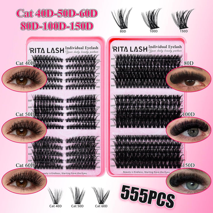 ✨RITALASH New 1185PCS Cat Eye & Colored Lash Clusters DIY Kit with Tools
