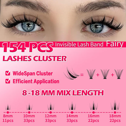 🌟RITALASH Fairy Lash Clusters – Wispy Manga-Style DIY Lash Extensions (8–18mm) | Wet-Look Spiky Individual Clusters with Invisible Band for Natural Fluffy Lash Styling