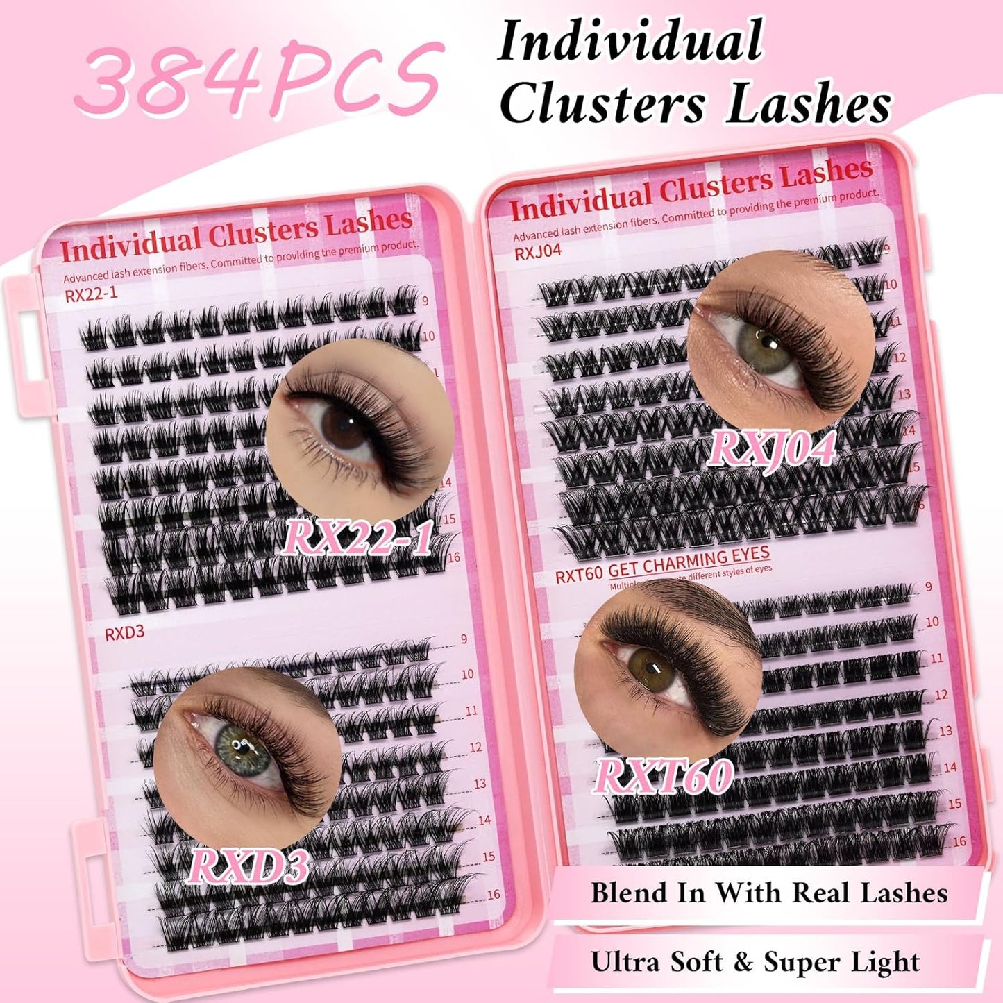 💖RITALASH RX DIY Lash Extension Kit – 4-Style Mixed Cluster Lashes Tray, Soft Thin Band Individual Lashes with Bond, Seal, Tweezers & Mascara Brush (9–16mm)