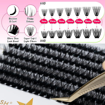✨RITALASH 280PCS DIY Lash Extension Kit – 60D + 80D Mixed Cluster Lashes (9–15mm) with Bond & Seal and Tweezers | Wispy Individual Eyelash Extensions for At-Home Salon Look