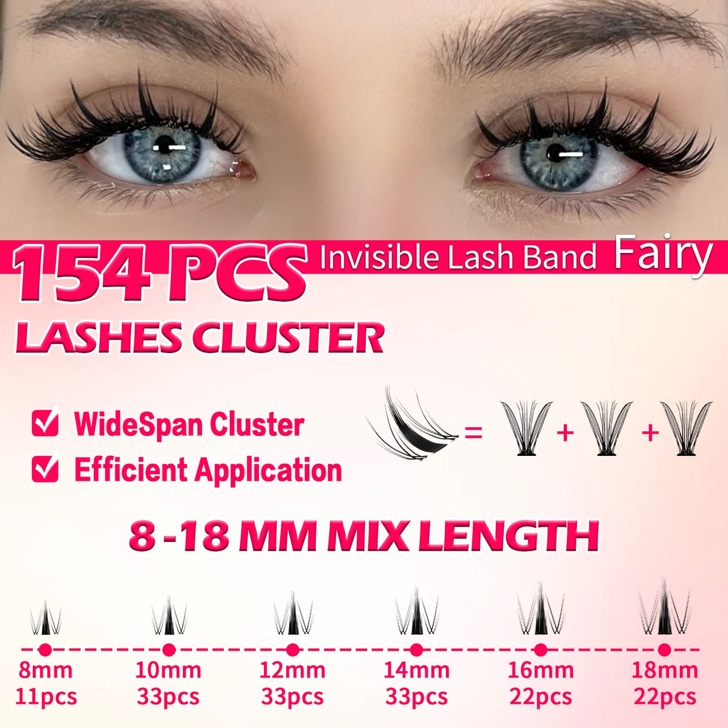 💖RITALASH 154pcs D Curl Fairy Hair Individual Eyelashes Individual False Cluster Kit DIY Eyelash Individual Lashes Mixed Lenghts At Home With Bond And Seal Applicator Individual False Cluster Remover