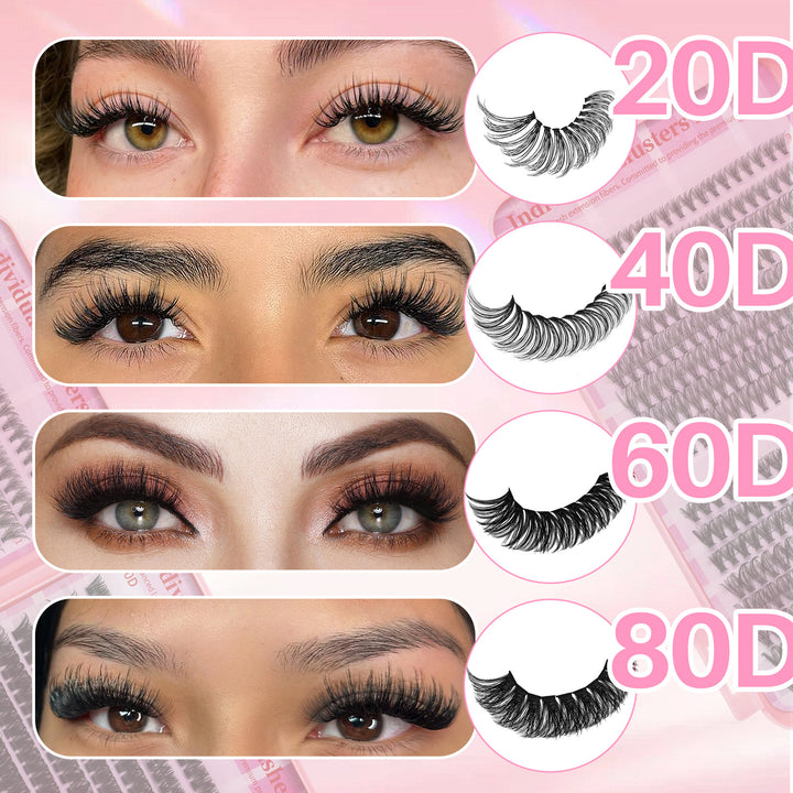 💖RITALASH 4-Style Lash Book – 20D + 40D + 60D + 80D Cluster Lashes with Bond, Seal & Tweezer