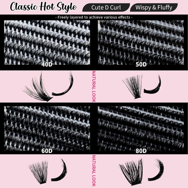 ✨RITALASH Lash Extension Kit – 640PCS DIY Lash Clusters 40D+50D+60D+80D Cluster Lashes