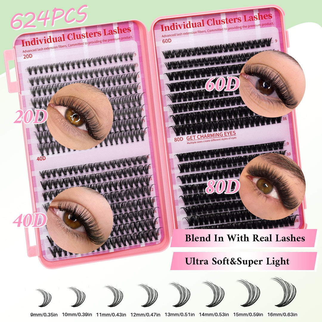 Lash Clusters 624pcs 20D+40D+60D+80D