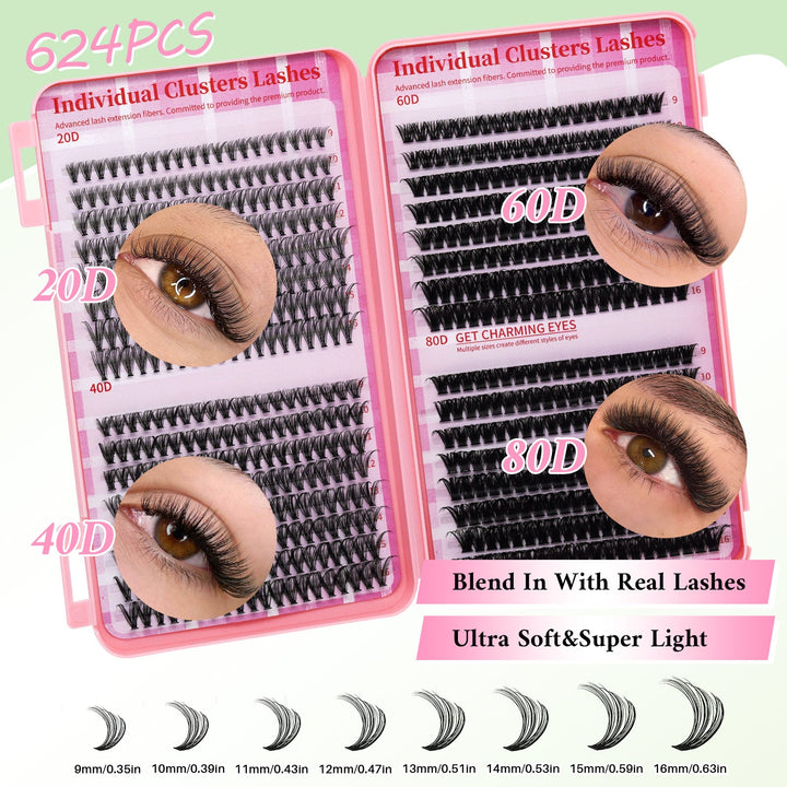 Lash Clusters 624pcs 20D+40D+60D+80D