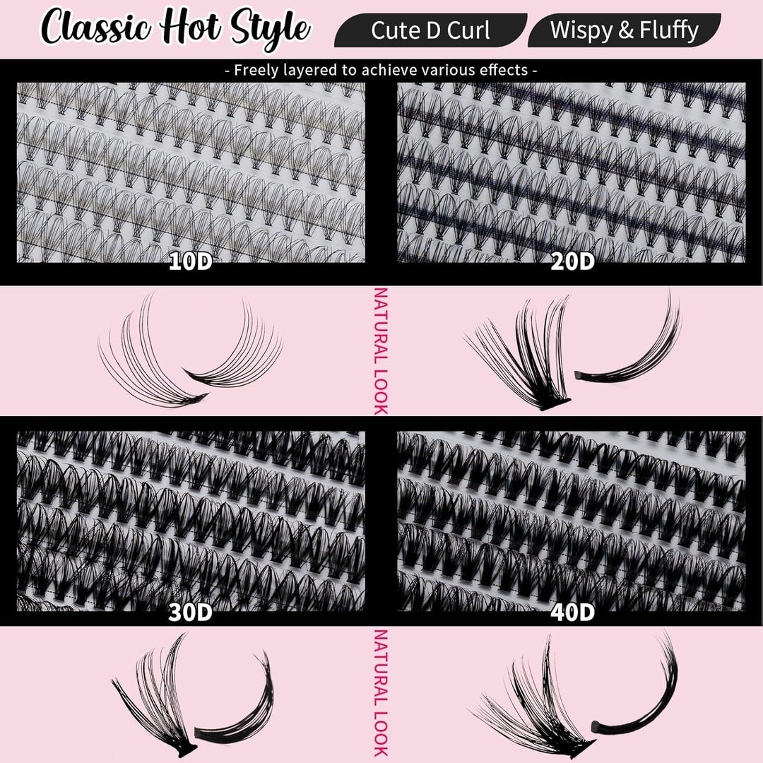 🌟RITALASH 640PCS Lash Extension Kit – 10D+20D+30D+40D DIY Cluster Lashes