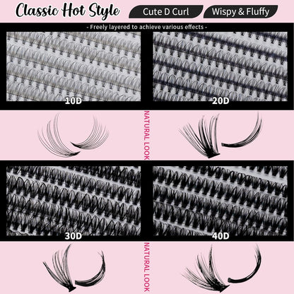 🌟RITALASH 640PCS Lash Extension Kit – 10D+20D+30D+40D DIY Cluster Lashes (10–16mm) with Bond, Seal & Tweezers, Individual False Eyelash Extension Kit