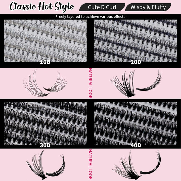 🌟RITALASH 640PCS Lash Extension Kit – 10D+20D+30D+40D DIY Cluster Lashes