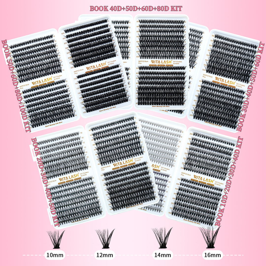 🌟RITALASH D Curl Individual Lash Cluster Book – 640PCS Reusable DIY Lashes for Effortless Extensions