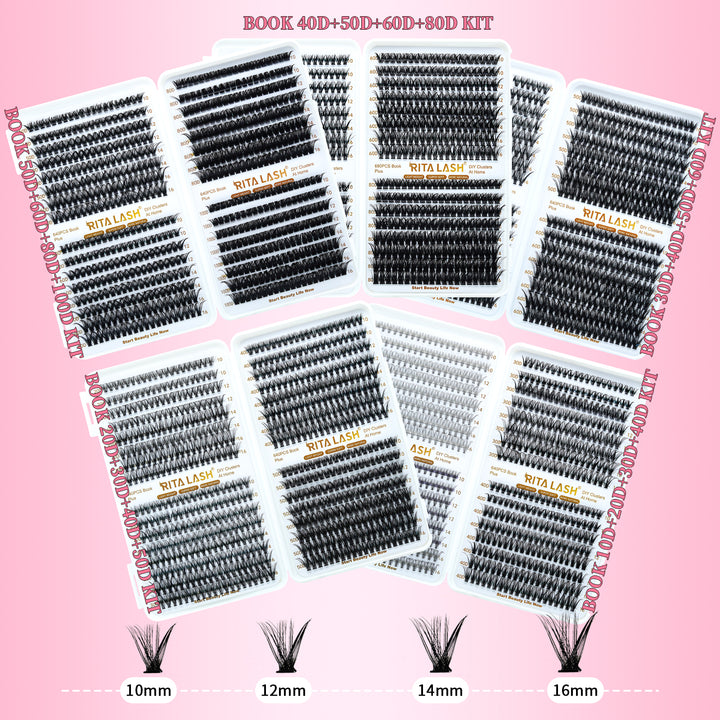 🌟RITALASH D Curl Individual Lash Cluster Book – 640PCS Reusable DIY Lashes for Effortless Extensions