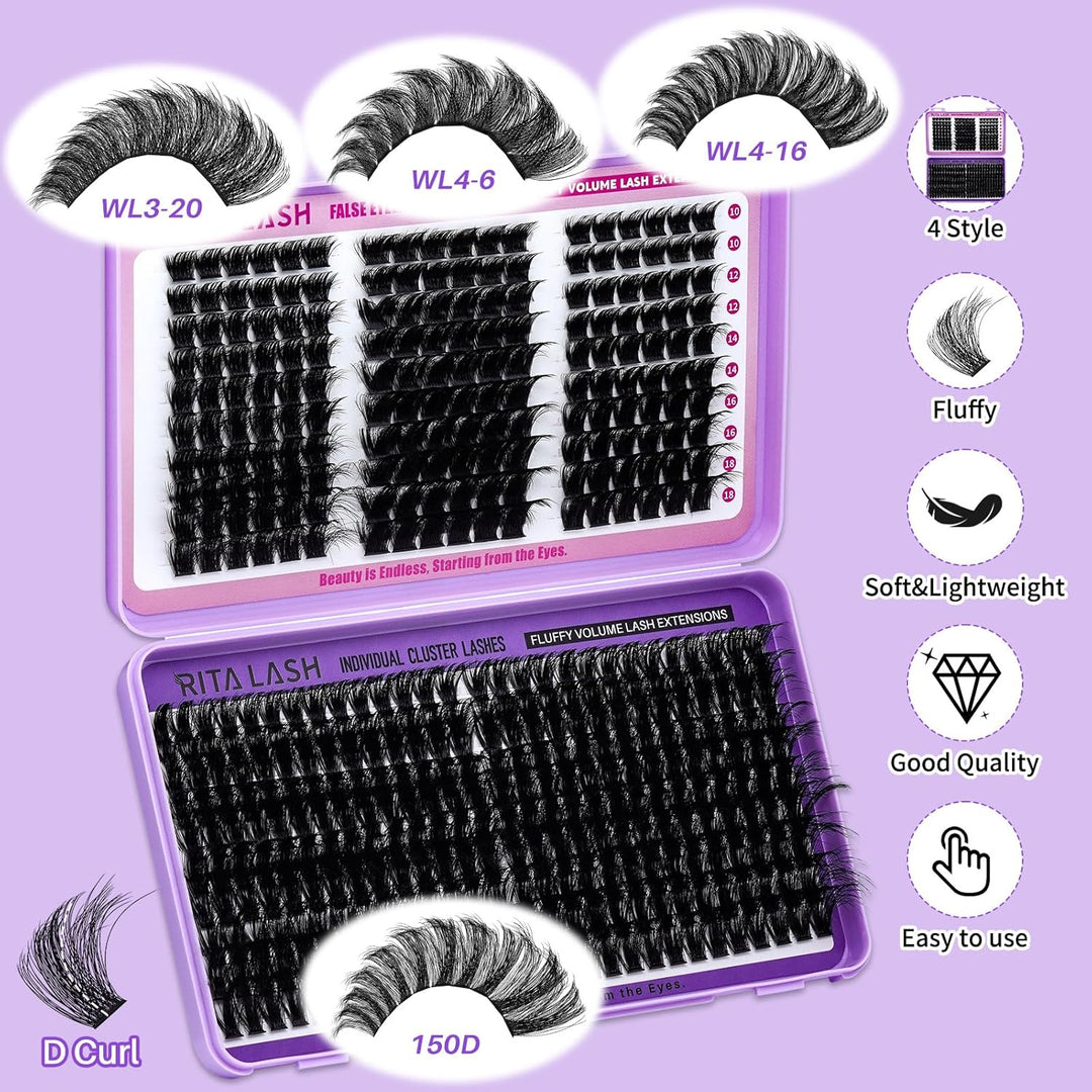 460PCS 4 Style Fluffy Cluster Lashes Book WL Style+150D