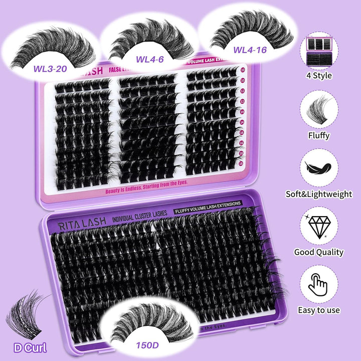 460PCS 4 Style Fluffy Cluster Lashes Book WL Style+150D