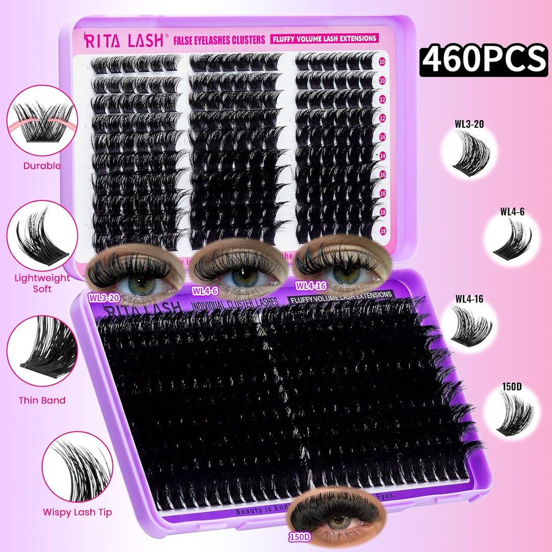 ✨RITALASH 964Pcs 3D Spike Lash Clusters DIY Extension Kit with Bond & Seal